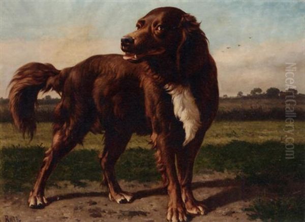 A Hound In A Landscape Oil Painting by Louis Robbe