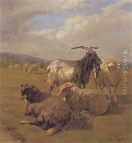 Bouc Et Moutons Dans Un Paysage Oil Painting by Louis Robbe