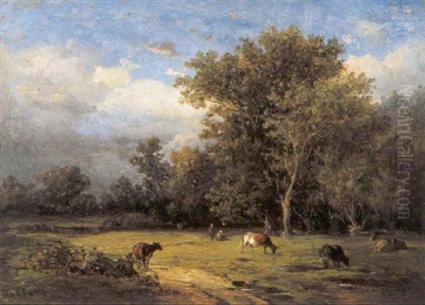 Koeien In Een Landschap by Louis Robbe