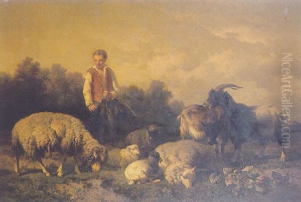 Berger Et Son Troupeau Oil Painting by Louis Robbe