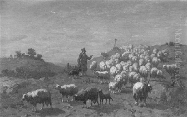 A Shepherd And His Flock Oil Painting by Louis Robbe