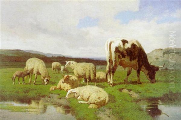 Schapen Aan De Drinkplaats Oil Painting by Louis Robbe