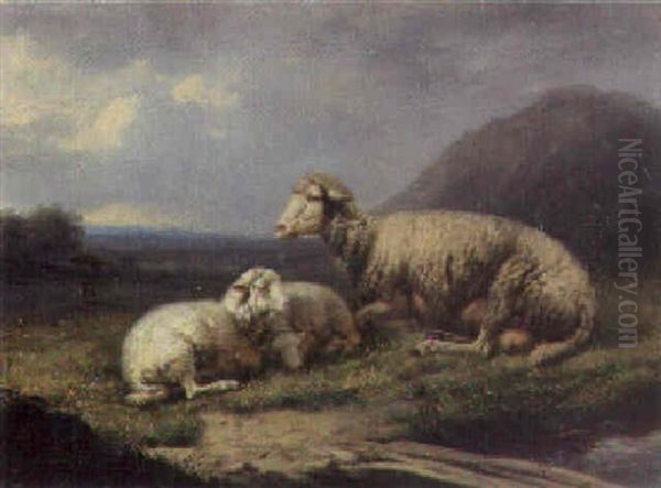 Sheep In An Extensive Landscpae Oil Painting by Louis Robbe