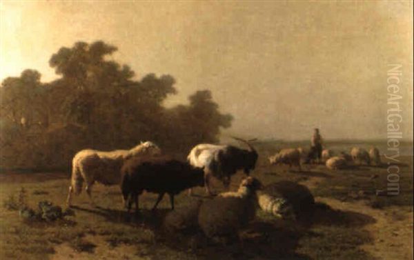 Landschap Met Schapenhoedertje Oil Painting by Louis Robbe