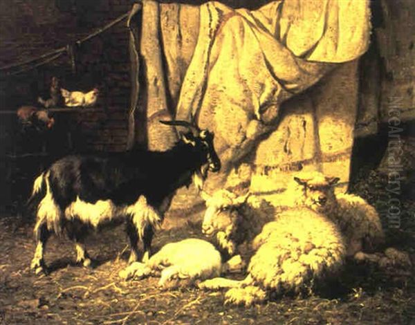 Moutons Et Chevre Dans Un Etable Oil Painting by Louis Robbe