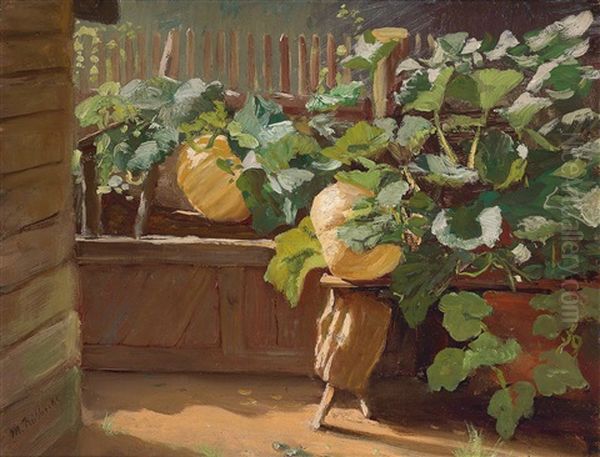 Raised Bed With Ripe Pumpkins Oil Painting by Moritz Friedrich Robbecke