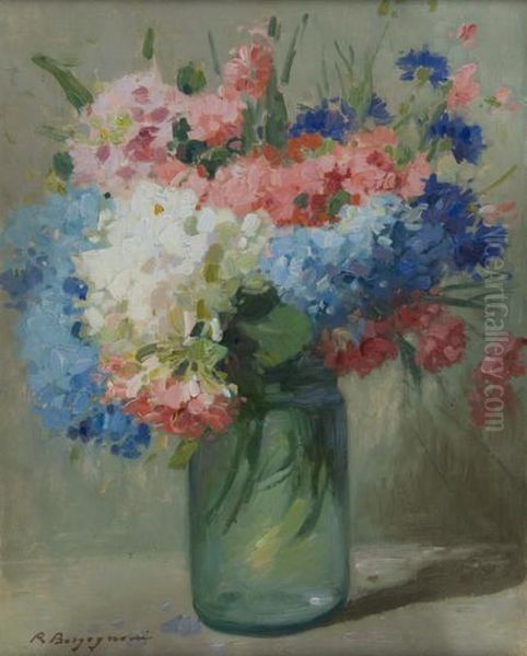 Due Nature Morte Con Vasi Di Fiori Oil Painting by Romeo Borgognoni