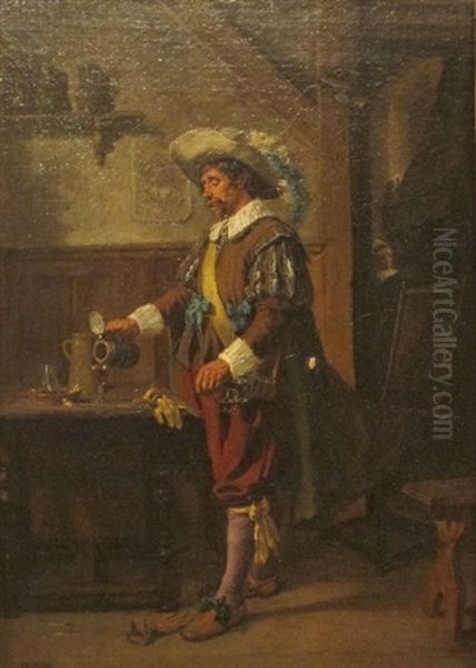 Chevalier Se Desalterant Oil Painting by Emile Robellaz