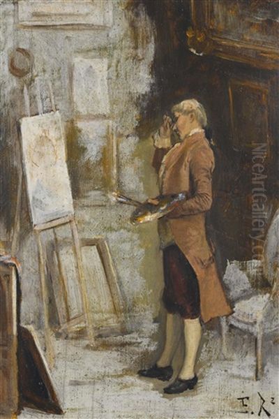 Der Maler Vor Seiner Staffelei Oil Painting by Emile Robellaz