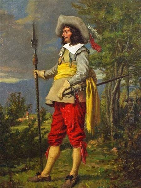 Man With Pike And Sword Oil Painting by Emile Robellaz