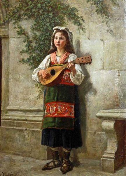 Girl With Mandolin by Emile Robellaz