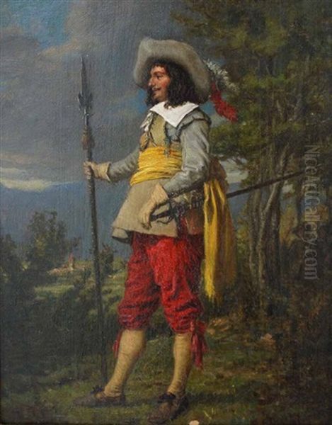 Man With Pike And Sword Oil Painting by Emile Robellaz