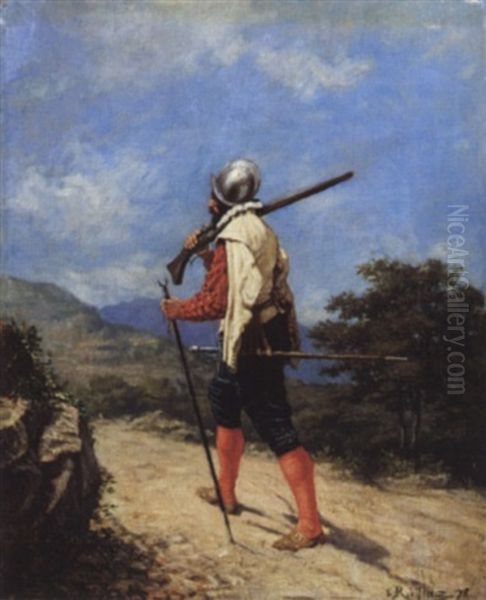 Musketier Auf Weg Marschierend Oil Painting by Emile Robellaz