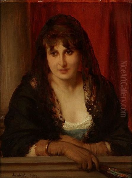 Manolas A Son Oil Painting by Alexandre Nestor Nicolas Robert