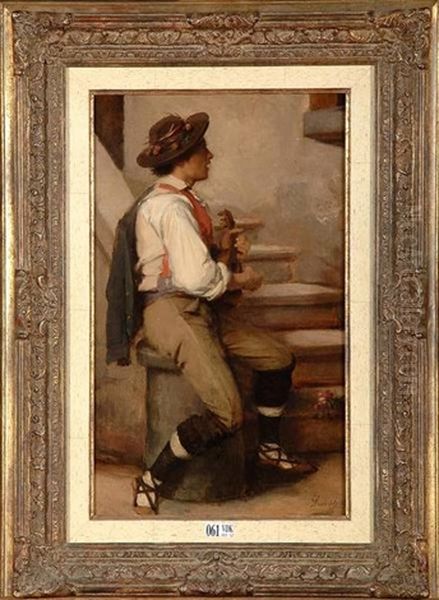 Berger Italien A La Mandoline Oil Painting by Alexandre Nestor Nicolas Robert