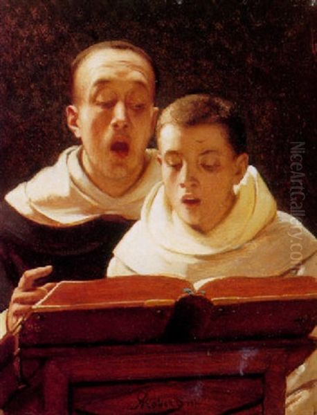 Two Choir Boys Singing Oil Painting by Alexandre Nestor Nicolas Robert