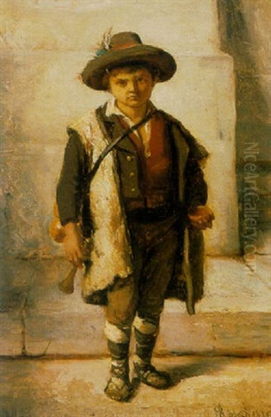 The Little Street Musician Oil Painting by Alexandre Nestor Nicolas Robert