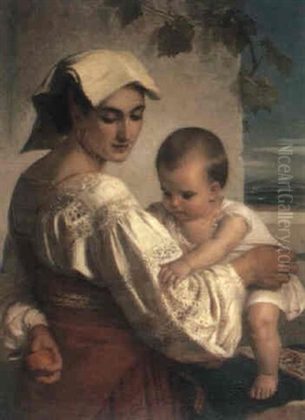 Mother And Child Oil Painting by Alexandre Nestor Nicolas Robert