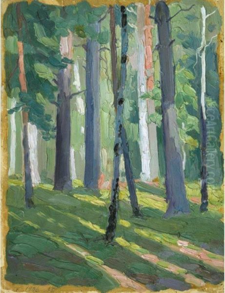 Forest In Sunlight Oil Painting by Alexander Konstantinovich Bogomazov