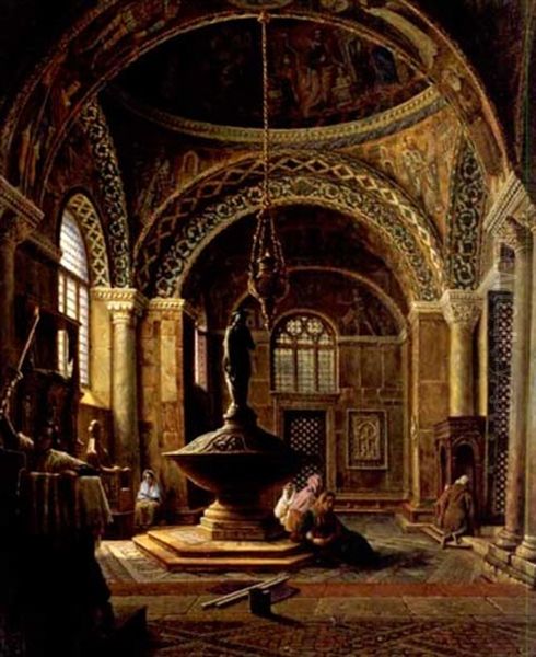 Glaubige Im Baptisterium Oil Painting by Aurele Robert