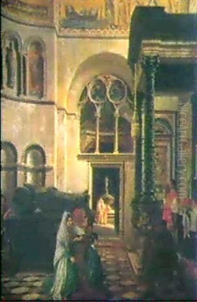 Nachmittagsandacht In Der Basilika San Marco In Venedig Oil Painting by Aurele Robert