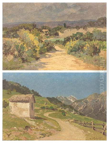 Chapelle Pleumna; Temps D'orage A Aix En Provence (2 Works) Oil Painting by Emile Robert