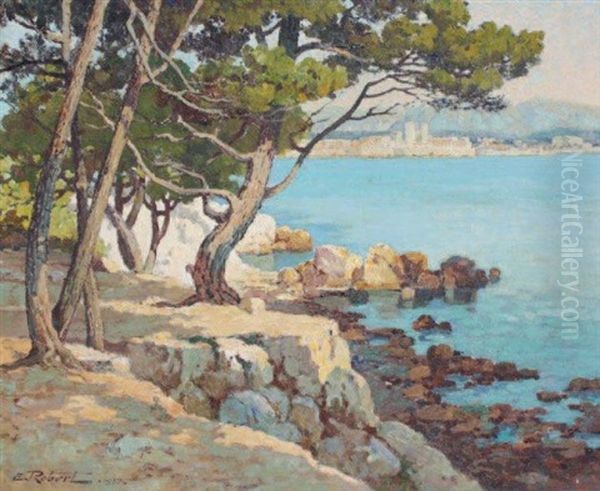 Vue Sur Antibes Depuis La Pointe Du Bacon Oil Painting by Emile Robert