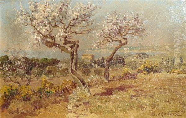 Amandiers En Fleurs A Rognac Oil Painting by Eugene Robert