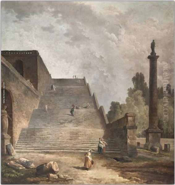 Amandiers En Fleurs A Rognac Oil Painting by Hubert Robert