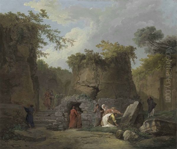 The Tomb Of Virgil At Posilipo, Naples Oil Painting by Hubert Robert