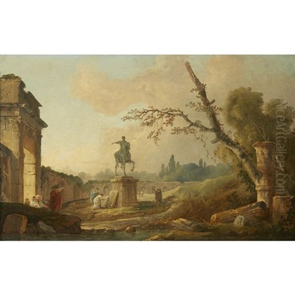 Paysage Avec Une Statue Equestre Oil Painting by Hubert Robert