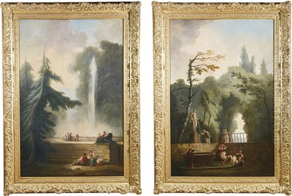 The Water Jet; The Fountain Oil Painting by Hubert Robert