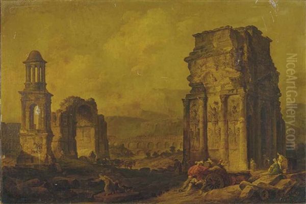 Caprice Architectural Avec Les Ruines De Monuments Provencaux Celebres Oil Painting by Hubert Robert