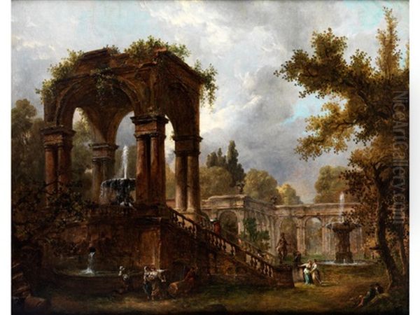 Landschaft Mit Tempelruinen Und Figuren Oil Painting by Hubert Robert