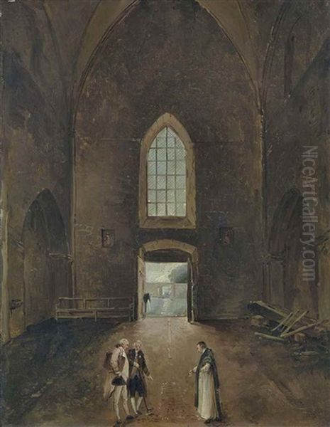 Hubert Robert Et Un Amateur Visitant Une Tombe Dans Une Eglise Oil Painting by Hubert Robert