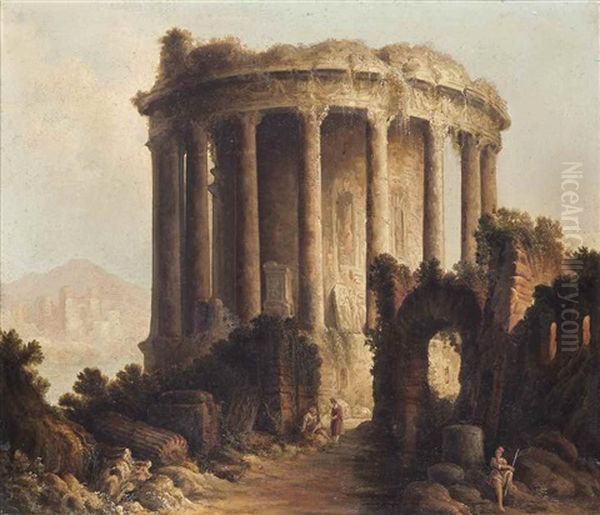 The Temple Of Vesta, Tivoli Oil Painting by Hubert Robert