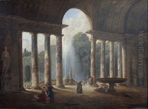 Vue Interieure De La Loggia De La Villa Medicis Oil Painting by Hubert Robert