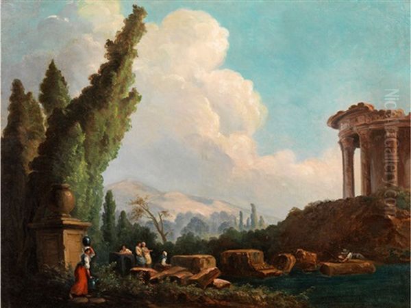 Landschaft Mit Ruinen Und Figurenstaffage Oil Painting by Hubert Robert