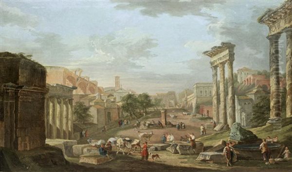 A Capriccio Of The Campo Vaccino, Rome Oil Painting by Hubert Robert