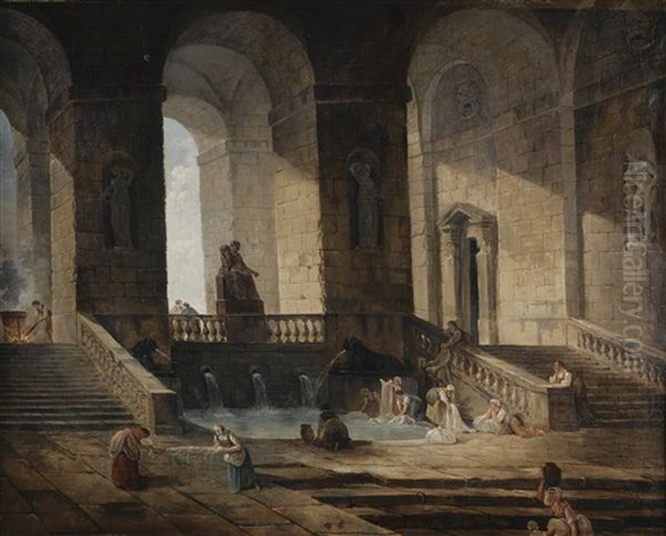 Lavandieres Dans Une Architecture Romaine Oil Painting by Hubert Robert