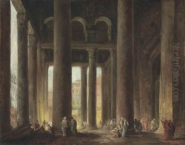 The Portico Of The Pantheon, Rome Oil Painting by Hubert Robert