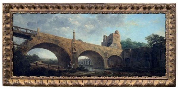 Pont Surmonte D'une Tour En Ruines Oil Painting by Hubert Robert