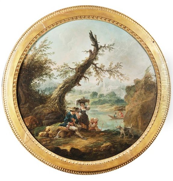 La Lavandiere Et Le Berger Pres D'un Etang Oil Painting by Hubert Robert