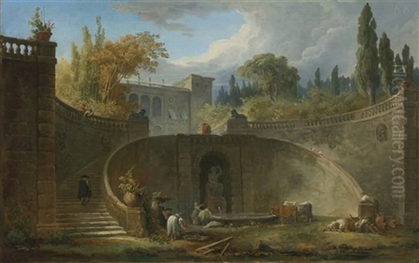 Villa Farnese With Gardens At Caprarola Oil Painting by Hubert Robert