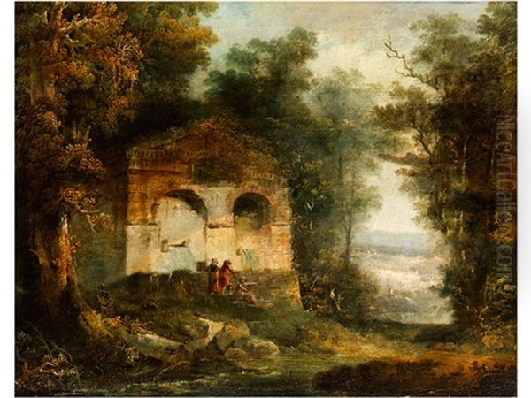 Landschaft Mit Ruine Und Staffagefiguren Oil Painting by Hubert Robert