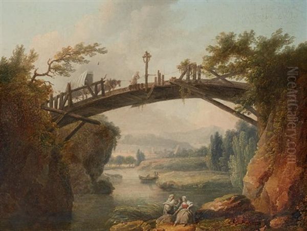 Lavandieres Sous Un Pont De Bois Oil Painting by Hubert Robert