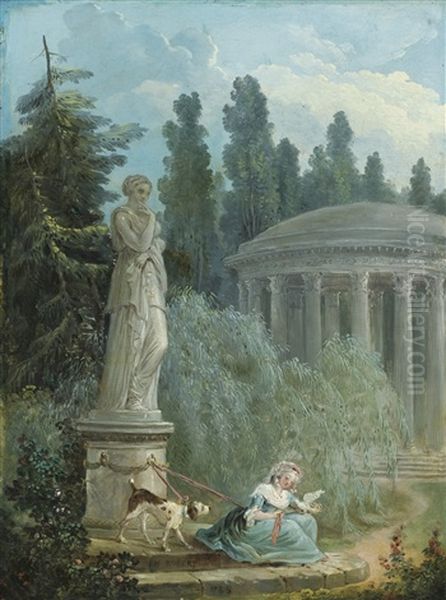 Jeune Femme Pres Du Temple De L'amour Oil Painting by Hubert Robert