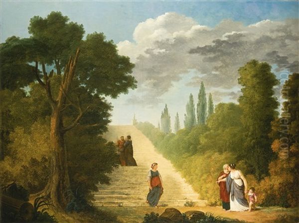 A Grand Staircase In A Park Setting by Hubert Robert