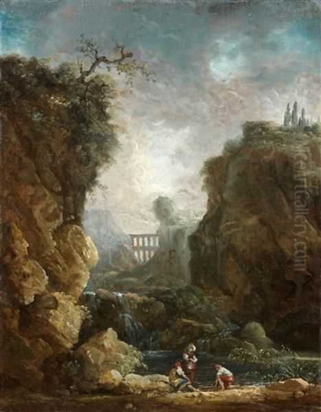 Paysage Rocheux A L'aqueduc by Hubert Robert