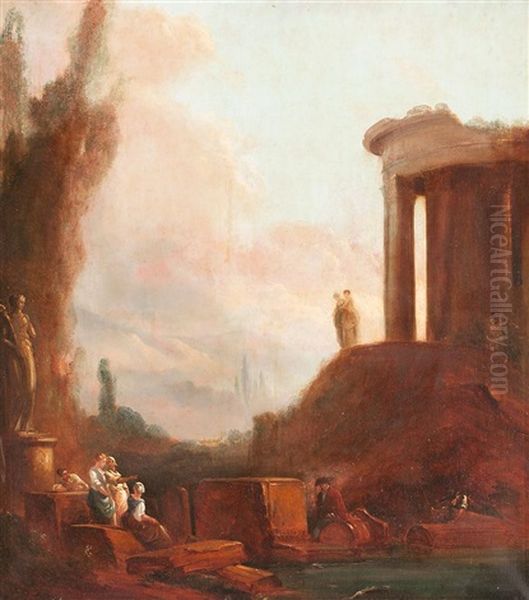 Paisajes (3 Works) Oil Painting by Hubert Robert